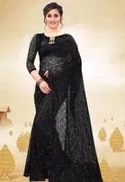 Net Solid Saree for Women 