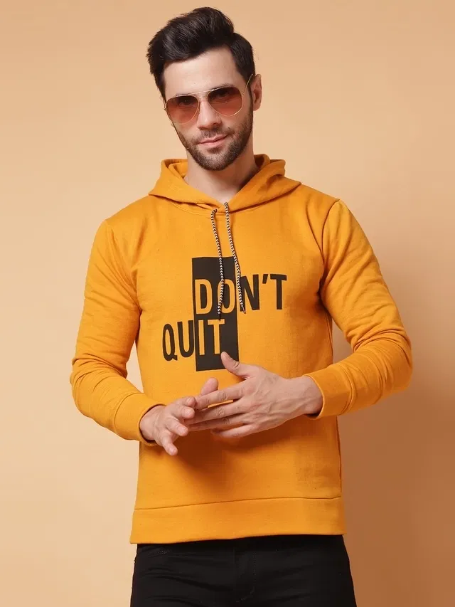 Don'T Quit Printed Fleece Hoodie for Men (Yellow, L)