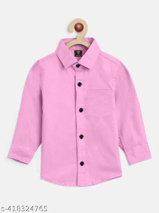 Solid Cotton Blend Spread Collar Shirt for Boys (Pink, 6-7 Years)