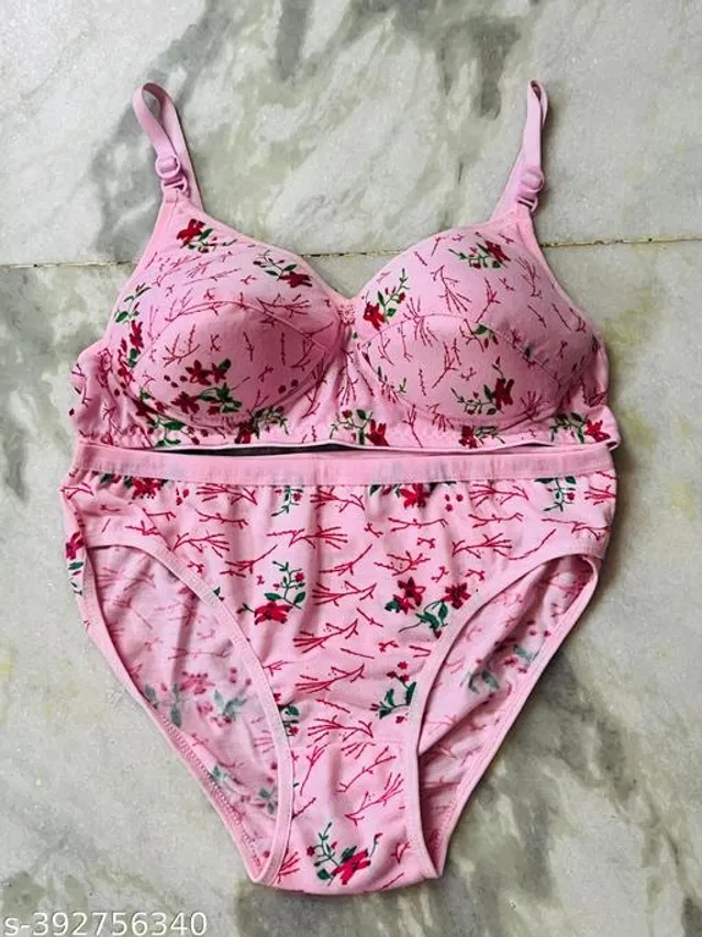 Cotton Blend Printed Lingerie Set for Women (Multicolor, 30A)
