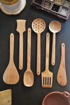 Wooden Utensils Set for Kitchen (Brown, Set of 7)