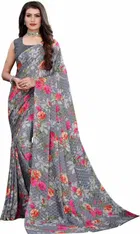 कनूड़ा फैंसी विमेंस जॉर्जेट फ्लावर प्रिंटेड साड़ी 