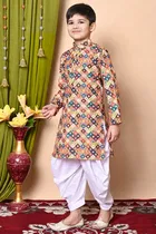 Cotton Blend Printed Kurta with Dhoti for Boys, Multicolor 