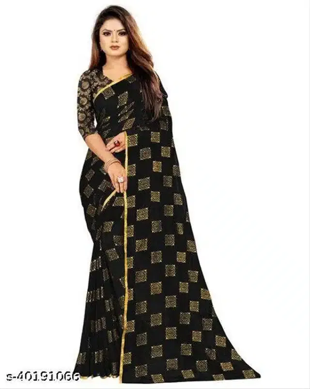 Chiffon Zari Woven Saree for Women (Black, 6.3 m)