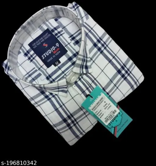 Cotton Blend Checked Shirt for Men, White (S) Pack of 1