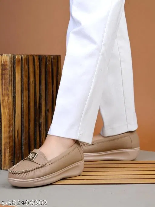 Shoetopia Synthetic Loafers for Women (Beige, IND-4)