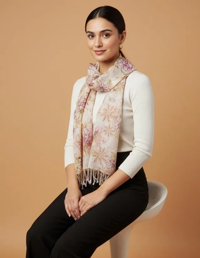 Women Poly cotton Printed Scarf (Multicolor)