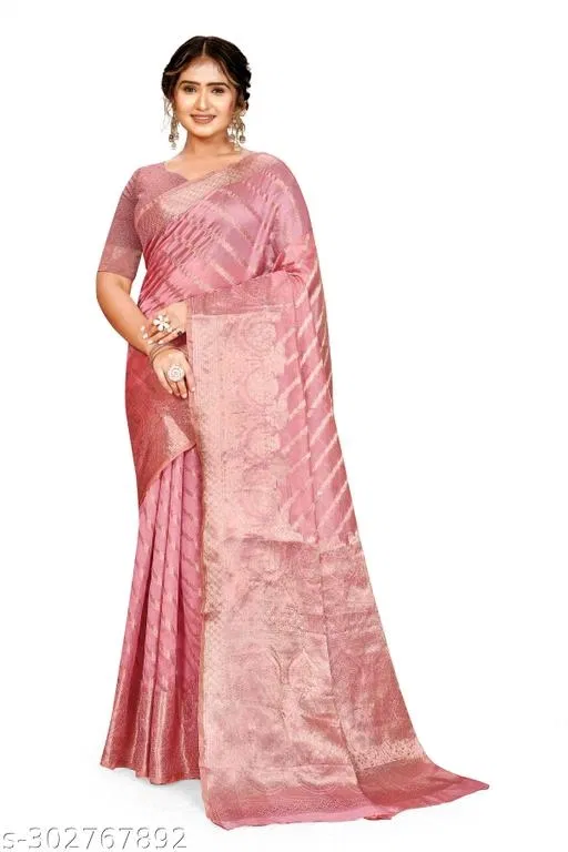 Organza Zari Woven Saree for Women (Pink, 6.3 m)