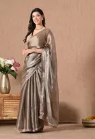 Organza Embellished Saree for Women, Brown (6.3 m)
