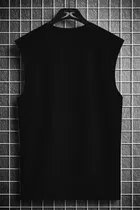 Chest Print Polycotton T-Shirts for Men, Black 