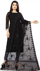 Net Self Design Dupatta for Women, Black 