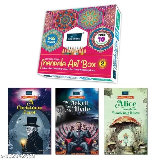 Harmony Mandala Boxx Part 2 + Set of 3 Novels: Alice Through the Looking Glass, Dr. Jekyll and Mr. Hyde, A Christmas Carol – Immerse in these timeless novels for ann exciting adventure!