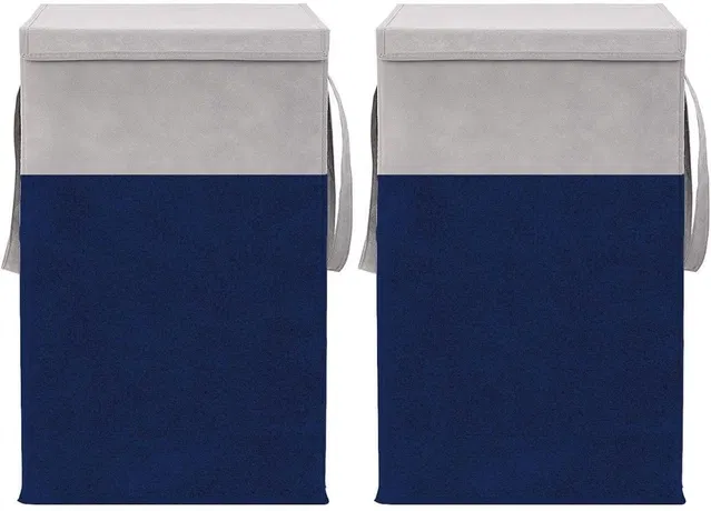 Canvas Laundry Basket,Blue & Grey, (Pack Of 2)