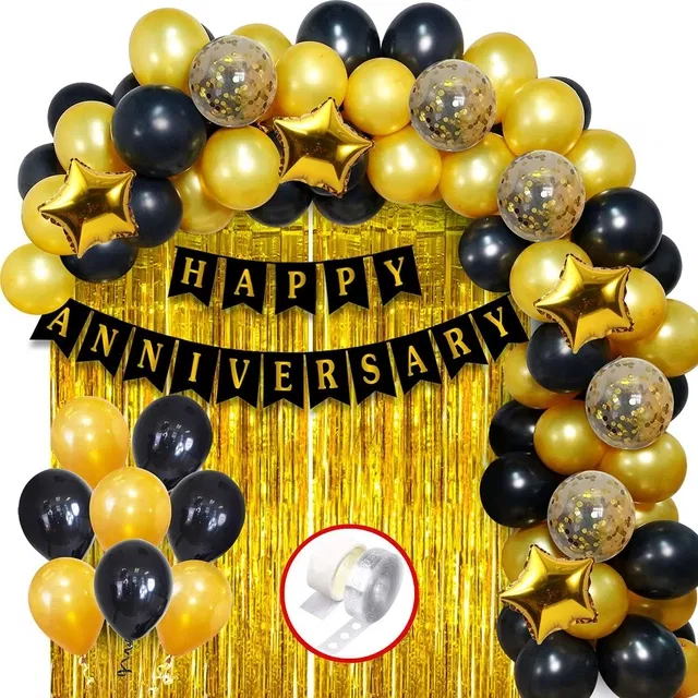 Party Decoration Kits (Gold & Black, Set of 54)