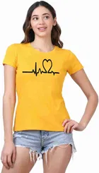 Cotton Blend Round Neck Printed T-Shirt for Women 