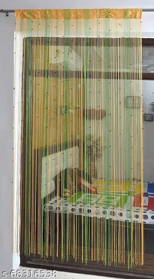 Polyester Beads Curtain for Door (Green, 7 Feet)