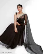 Chiffon Embellished Saree For Women, Black