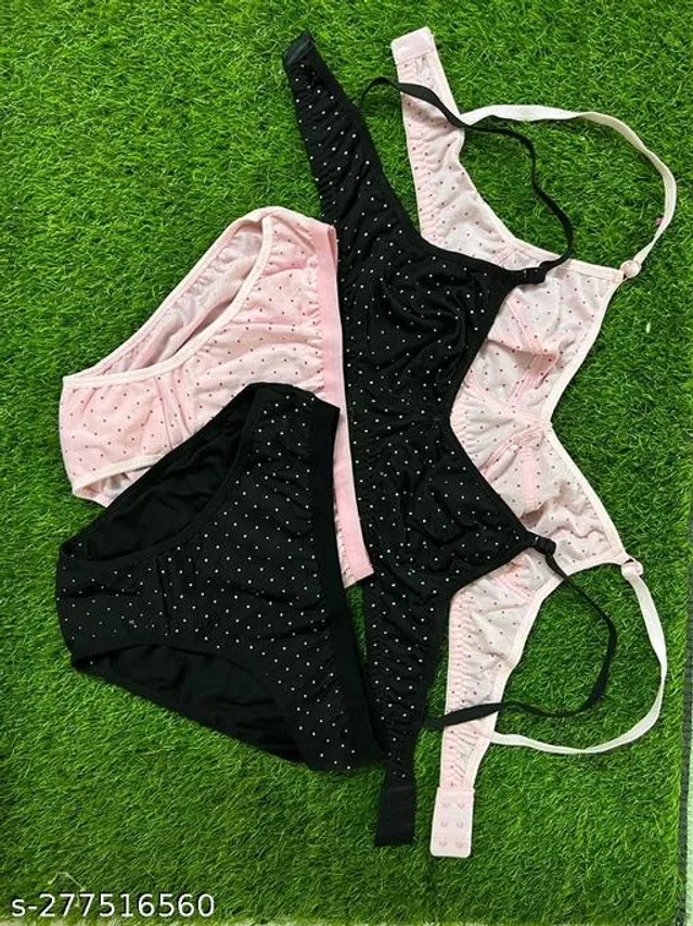 Cotton Blend Printed Lingerie Set for Women (Multicolor, 30A) (Pack of 2)