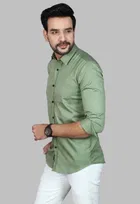 Cotton Blend Solid Shirt for Men, Green 