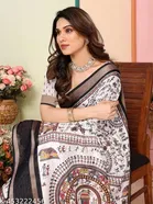 Printed Dola Silk Sequence Boarder Warli Art Saree for Women 