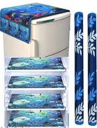 Knit Printed Fridge 4 Pcs Mat with 2 Pcs Handle & Top Cover 
