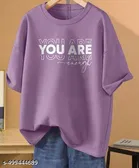 Cotton Blend Printed T-shirt for Women, Purple 
