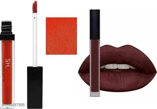Sh.Huda matte Non Transfer Kiss Proof Smudge Proof Liquid Matte Lipstick For Girls Pack of 2pcs