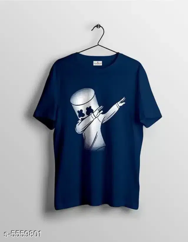 Men's Round Neck T-Shirt (Navy Blue, L)