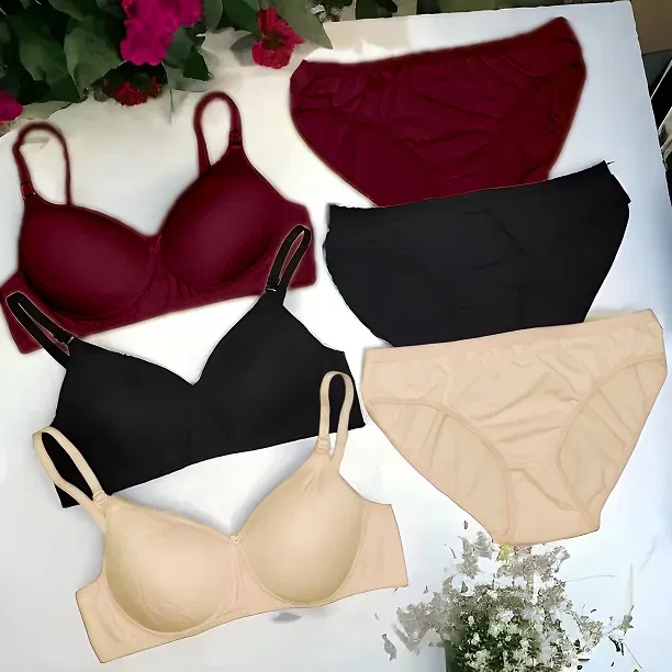 Cotton Blend Lingerie Set for Women, Multicolour, Pack of 3 (40B)