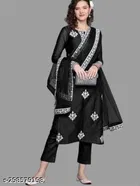 Rayon Embroidered Kurta with Pant & Dupatta for Women 