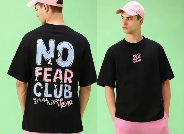 Round Neck Printed T-Shirt for Men (Black, XL)
