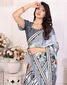 Tussar Silk Printed Saree for Women, Grey 