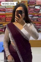 Georgette Embellished Saree for Women, Wine 