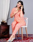 Women's Night Suit Pure Cotton Lehriya Printed Night Suit Top and Pyjama Set 