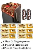 Knit Printed Fridge 6 Pcs Mat with 2 Pcs Handle & Top Cover 