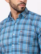 Cotton Blend Checkered Shirt for Men, Sky Blue 