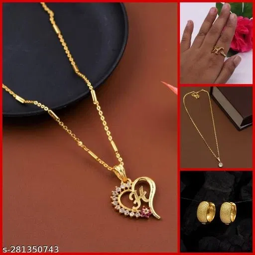 Combo of Alloy 2 Pcs Pendant with 1 Earrings & Ring (Multicolor, Set of 4)