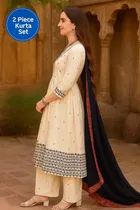Viscose Rayon Embroidered Anarkali Women's Kurta with Pant & Dupatta Set 