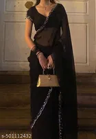 Georgette Saree for Women, Black 