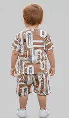 Cotton Blend Geometric Clothing Set for Boys, Brown 