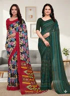 Georgette Printed Saree for Women, Multicolor, Pack of 2 