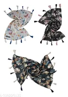 Poly Chiffon Printed Scarves for Women, Multicolor, Pack of 3