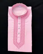 Cotton Blend Embroidered Kurta for Men (Pink, M)