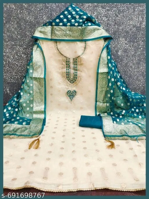 Silk Blend Embroidered Punjabi/All Over Suits for Women (Multicolor, 6.65 meter (XXL)