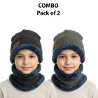 Woolen Solid Cap with Neck Wramer for Kids, Pack of 2, Multicolor