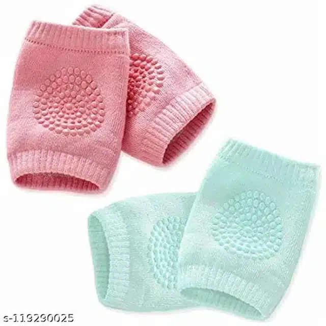 Cotton Anti-Slip Knee Protector Pads for Infants (Pink & Sea Green, Set of 2)