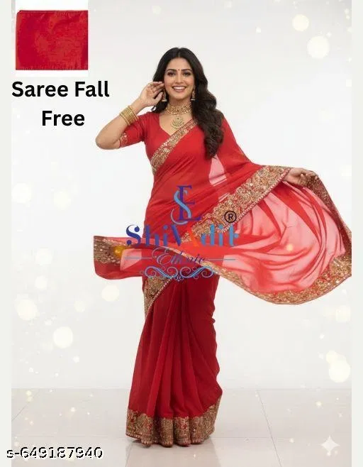 Georgette Saree for Women, Red (5.5 M)