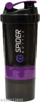 Plastic Gym Shaker and Sipper (Black & Purple, 600 ml)