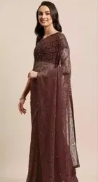 Net Solid Saree for Women 