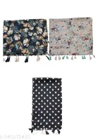 Chiffon Printed Scarves for Women, Black, Pack of 3